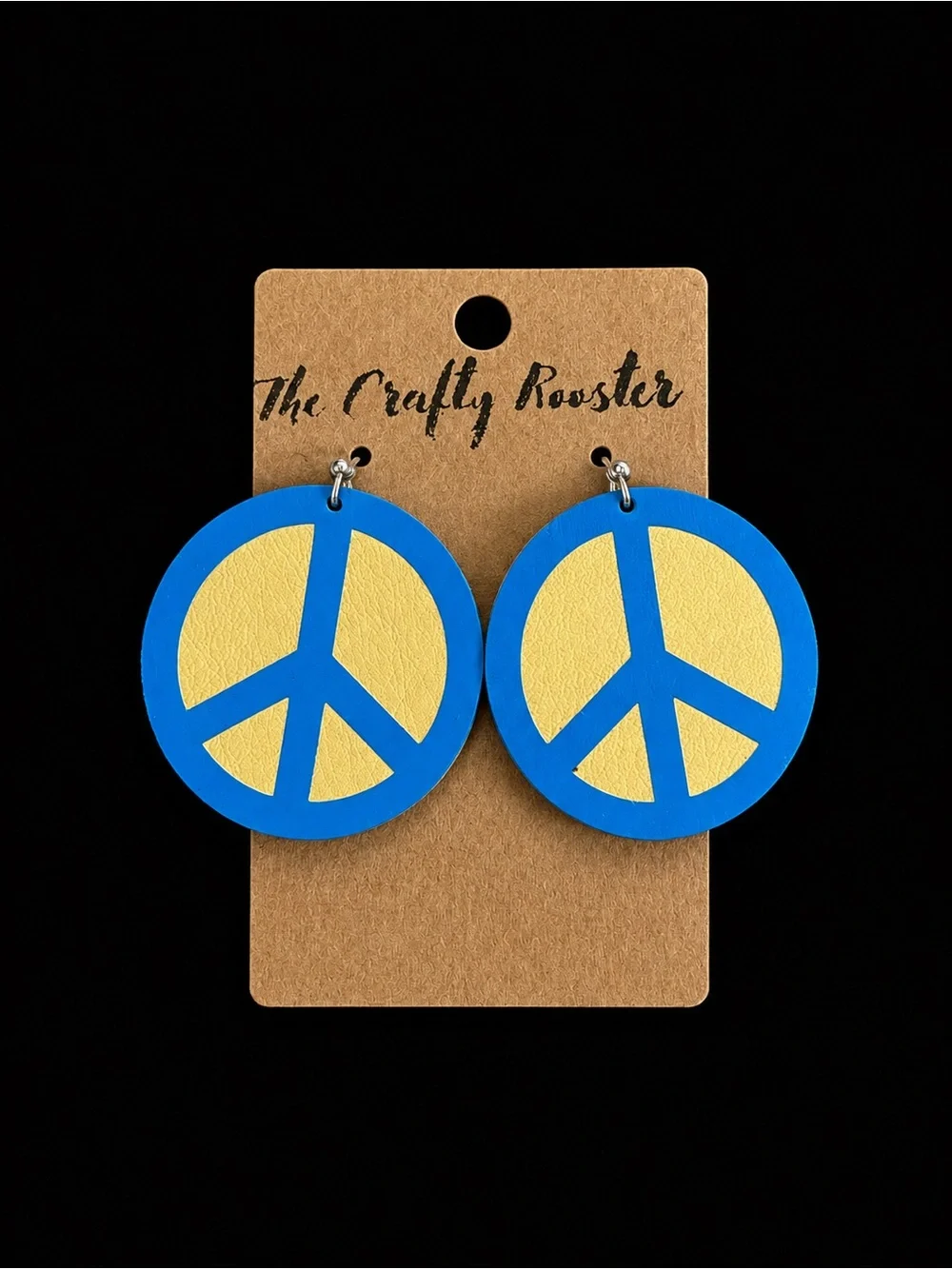 Blue and Yellow Peace Sign Kids Earrings